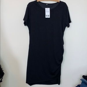 Black Ruched Short Sleeve Dress